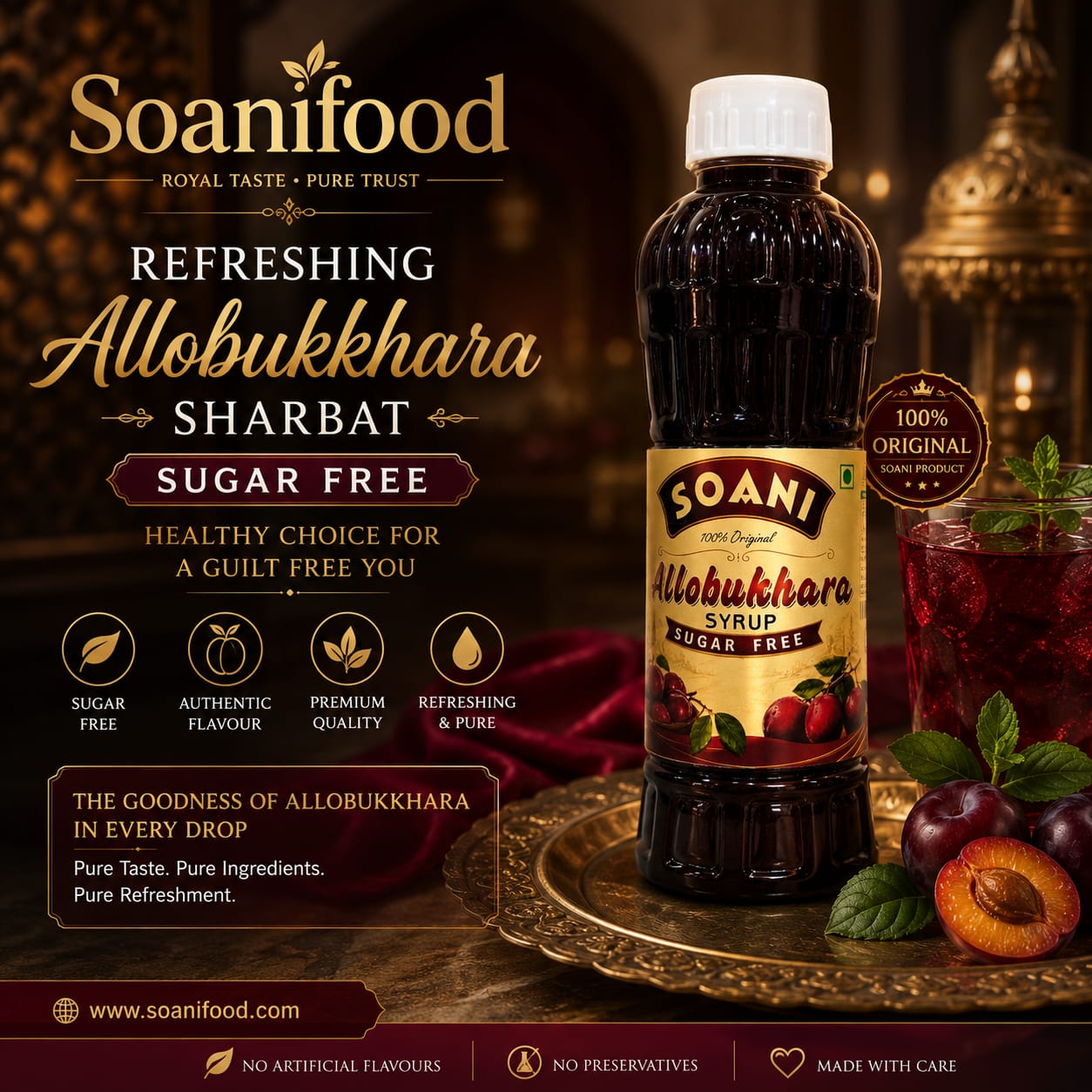 Soanifood Sugar-Free Homemade Aloobukhara Sharbat (Premium Plum Syrup) - 750ML